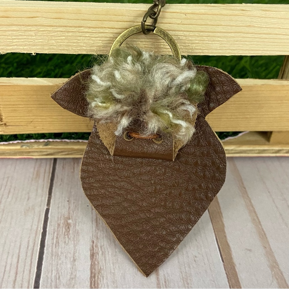 Highland Cow Premium Italian Brown Pebble Leather Keychain Purse Charm Handmade
